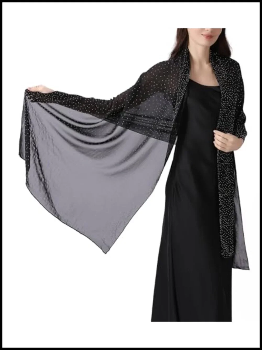 Rhinestone Sheer Chiffon Shawl Wrap for Evening Dresses, Formal Party Scarf